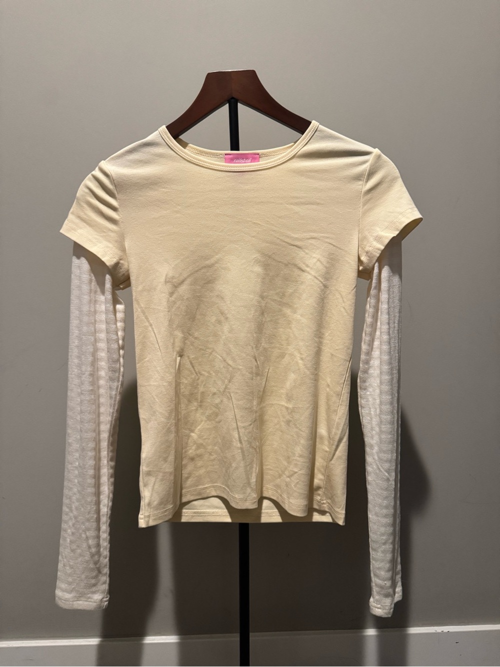 Edikted Cream Short-Sleeve Overlay with White Long Sleeves